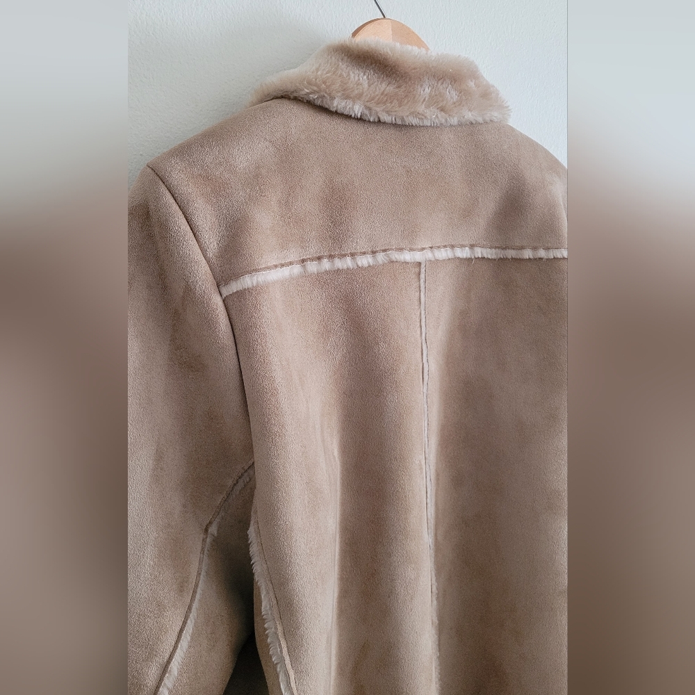 Liz Claiborne Heavy Faux Suede & Faux Fur Lined Shearling Jacket, Women's XL Tan - Picture 11 of 13